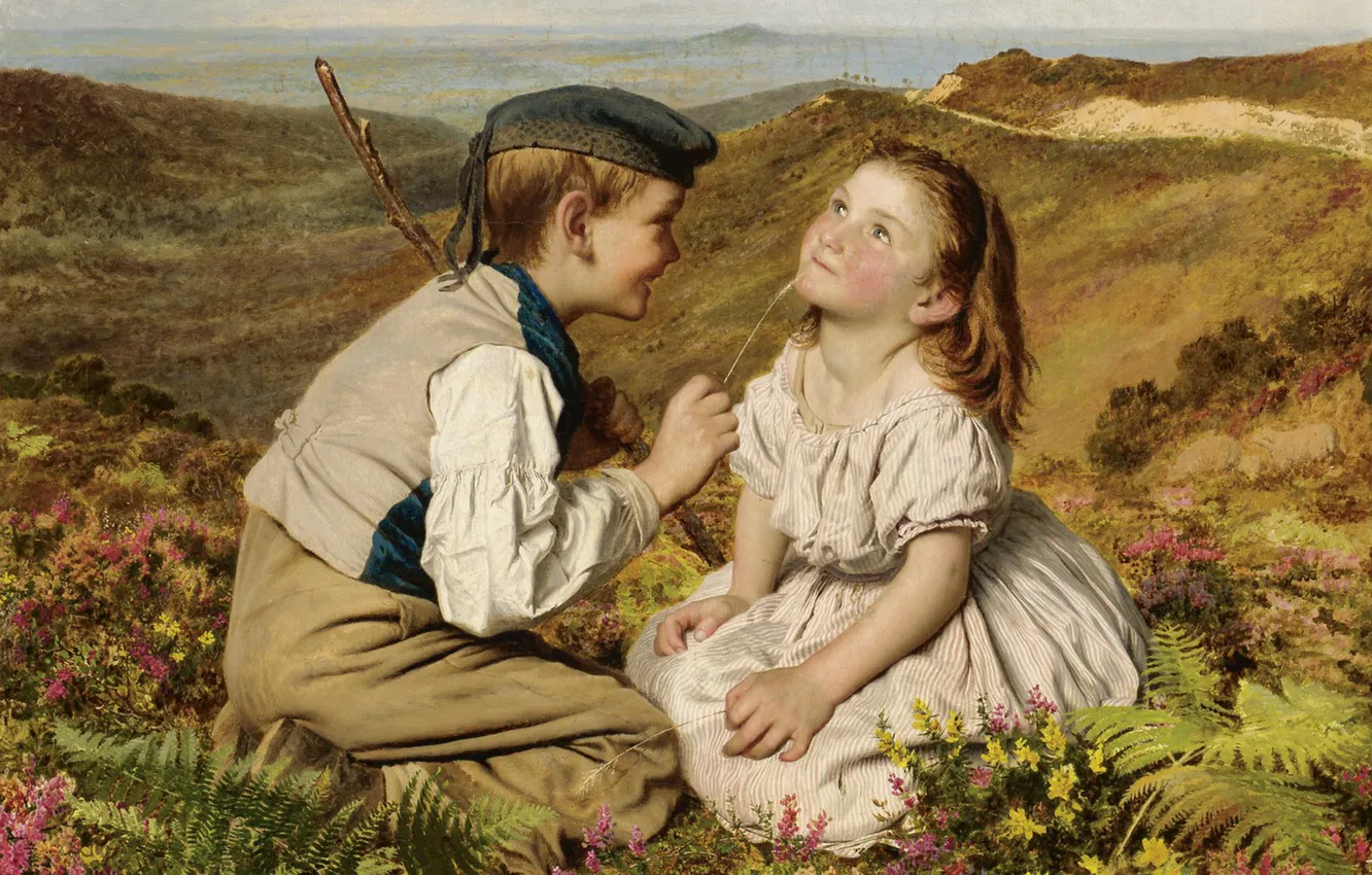 Photo wallpaper joy, childhood, boy and girl, It's touch and go, to laugh or no, Sophie Of …