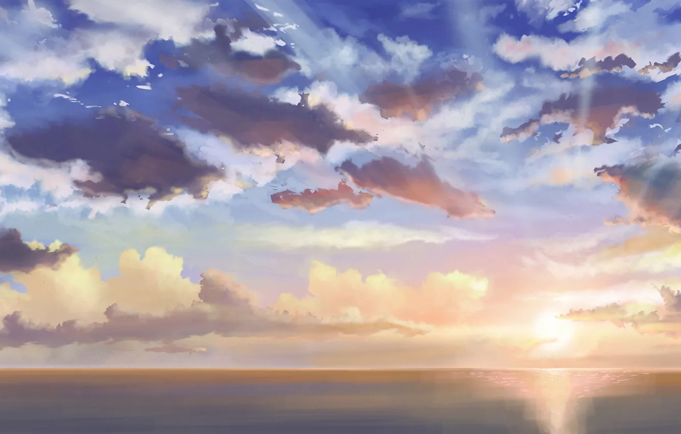 Photo wallpaper sea, the sky, clouds, horizon, art, pecoanimenote