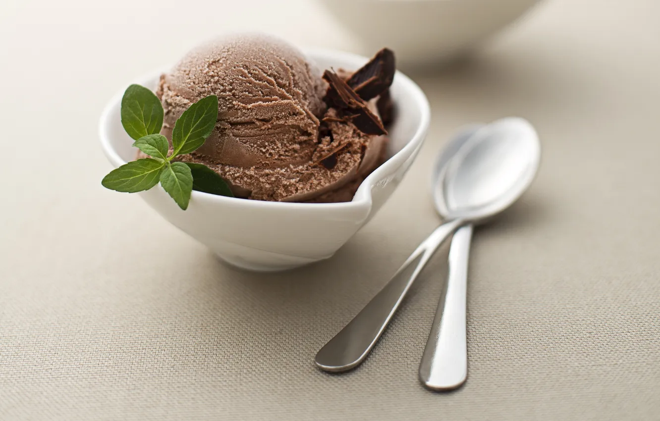 Photo wallpaper chocolate, ice cream, mint, chocolate, ice cream, bowl, spoon, mint