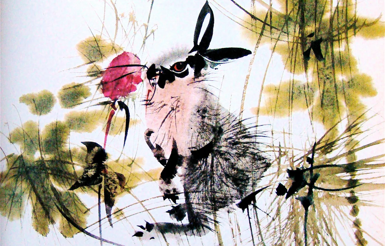 Photo wallpaper style, watercolor, Hare
