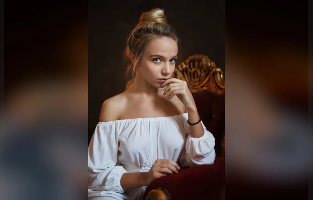 Photo wallpaper girl, blonde, bracelet, beautiful, shoulders, in white