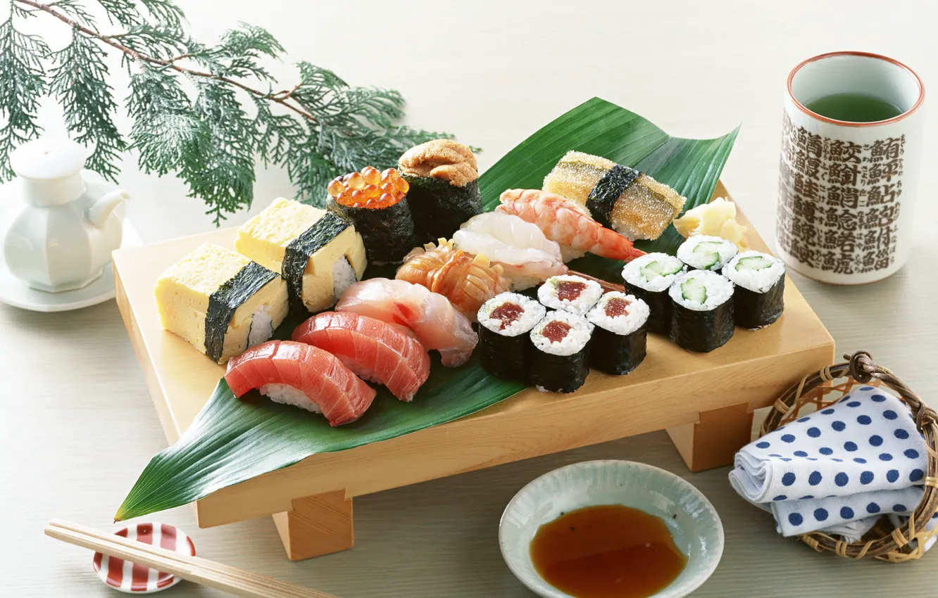 Photo wallpaper food, fish, cheese, figure, caviar, sushi