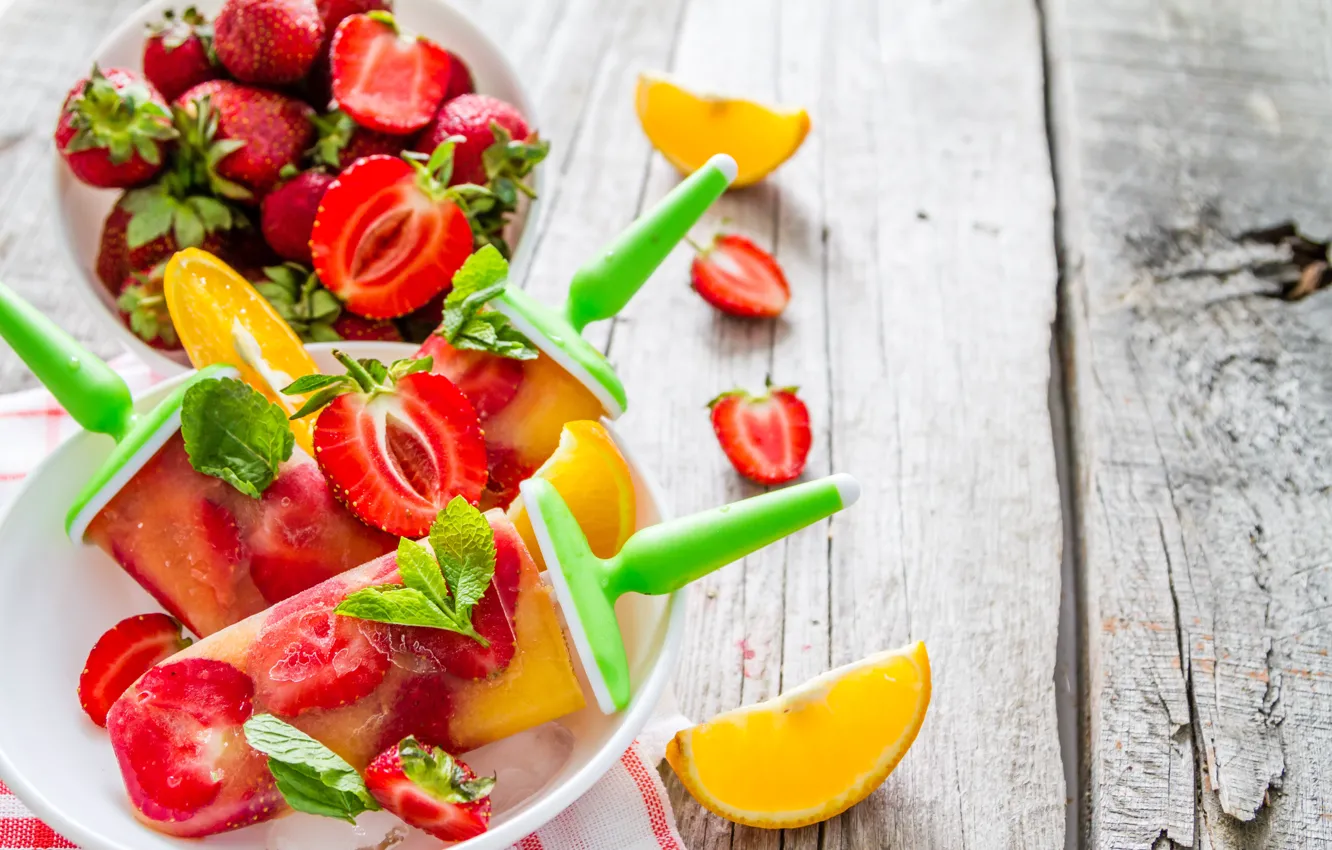 Photo wallpaper berries, ice cream, orange, strawberry, Naumenko Oleksandra