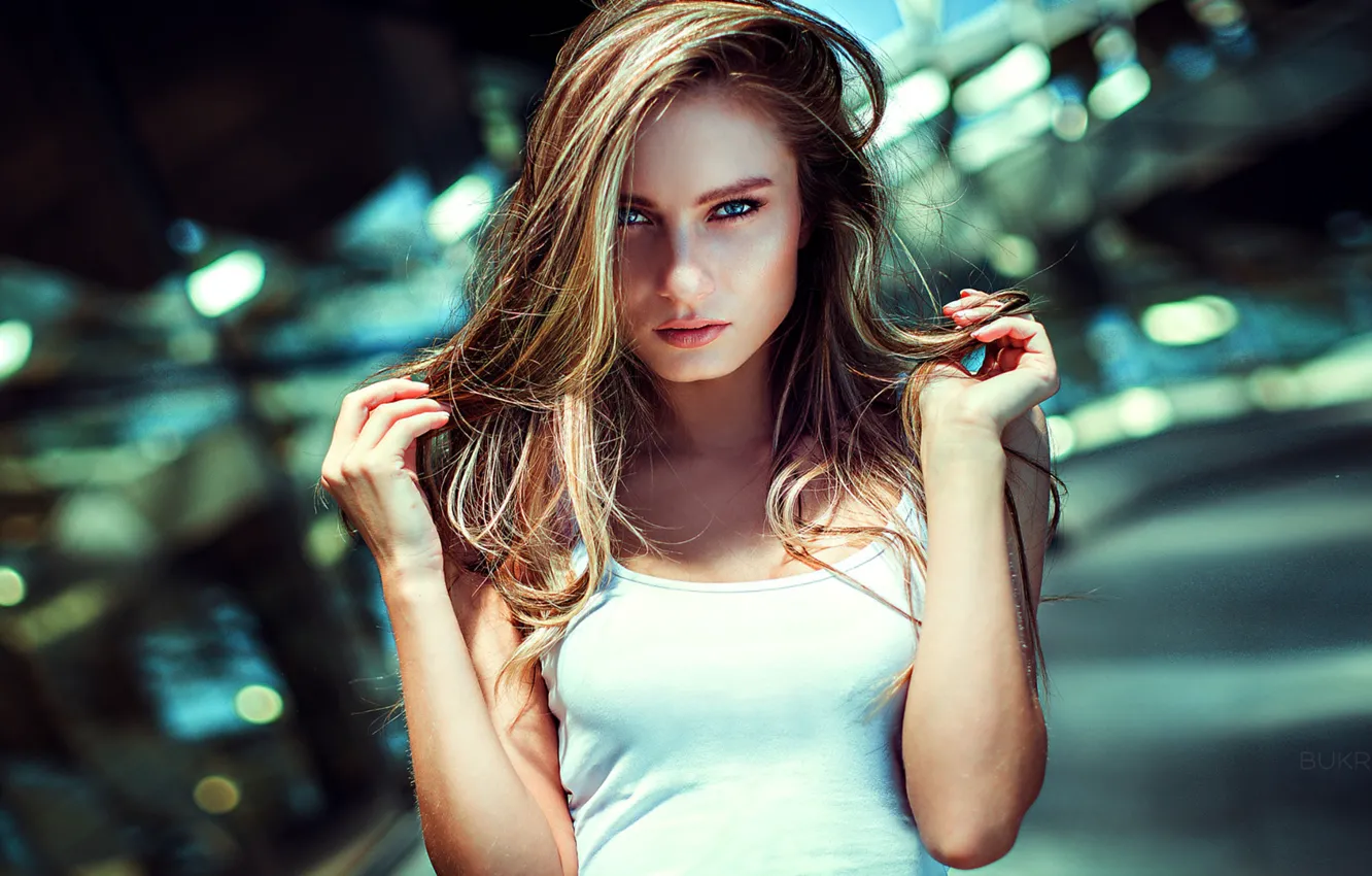 Photo wallpaper look, lights, pose, background, model, portrait, makeup, Mike