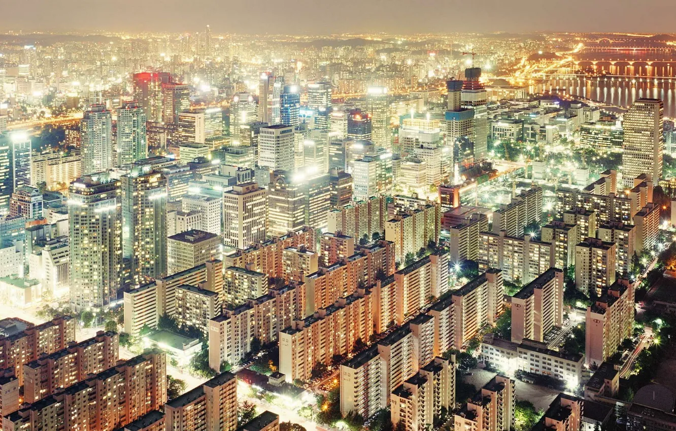 Photo wallpaper South Korea, South Korea, the view from the top, night city lights, Single