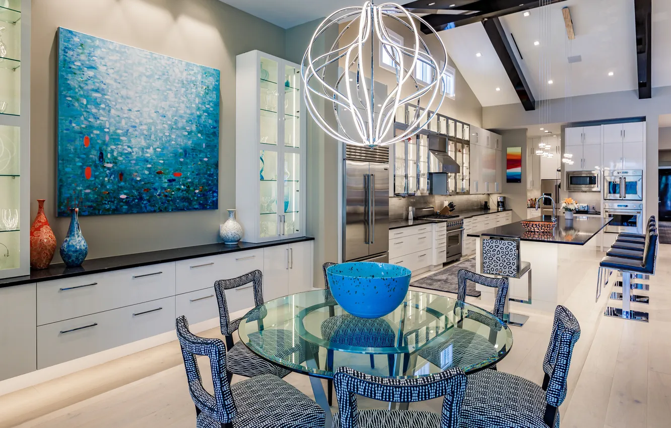 Photo wallpaper style, Vacation home, interior, Fifi and Coco interiors, FL, dining area, dining room, Florida