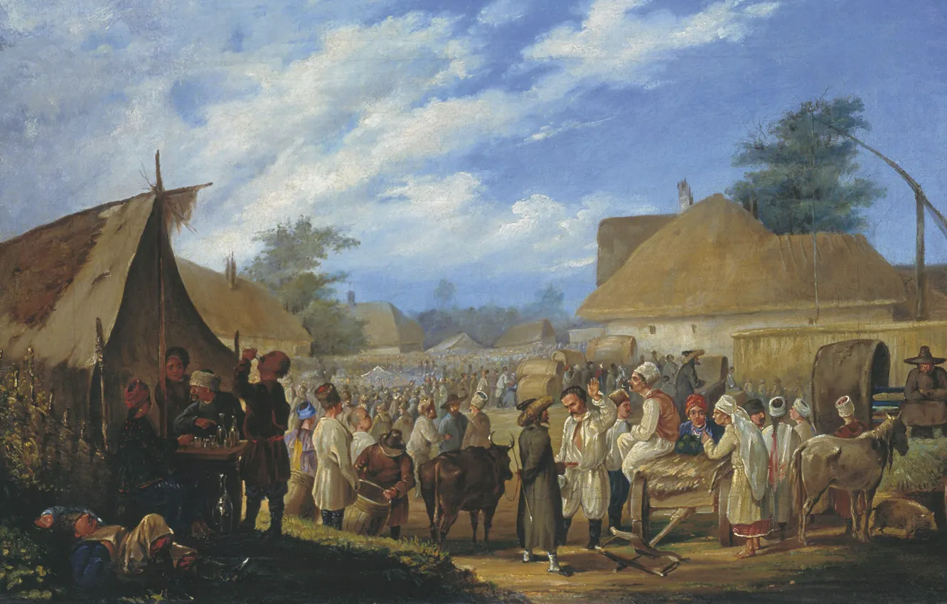 Photo wallpaper oil, picture, canvas, genre, Fair in Ukraine, Vasily Sternberg