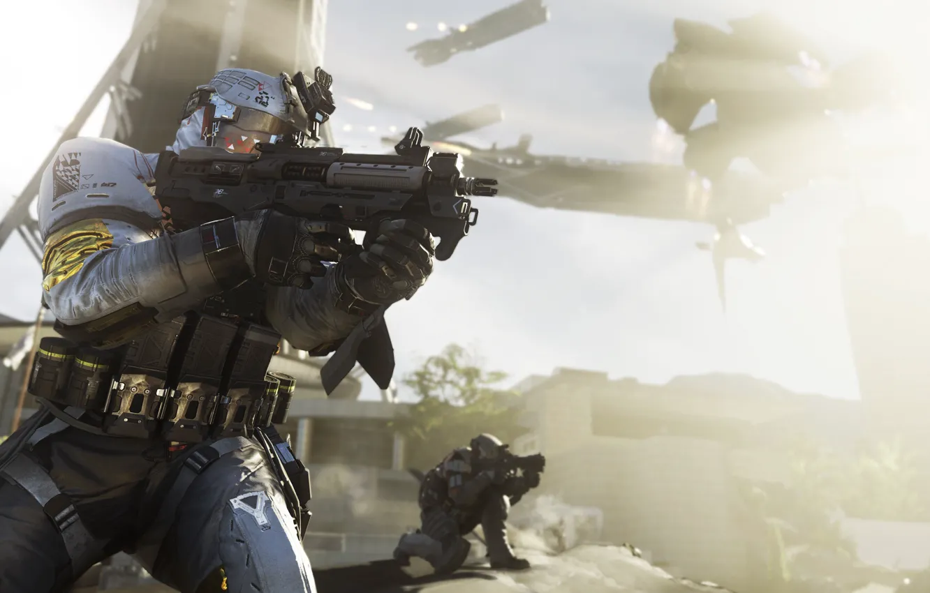 Photo wallpaper gun, Call of Duty, game, weapon, suit, uniform, seifuku, Call Of Duty Infinite Warfare