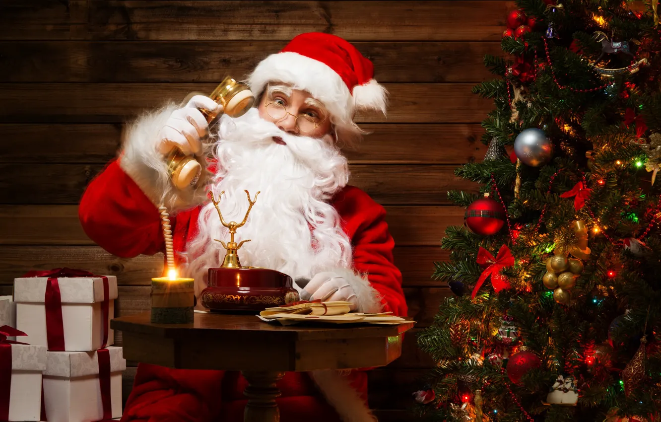 Photo wallpaper holiday, tree, new year, gifts, Santa Claus