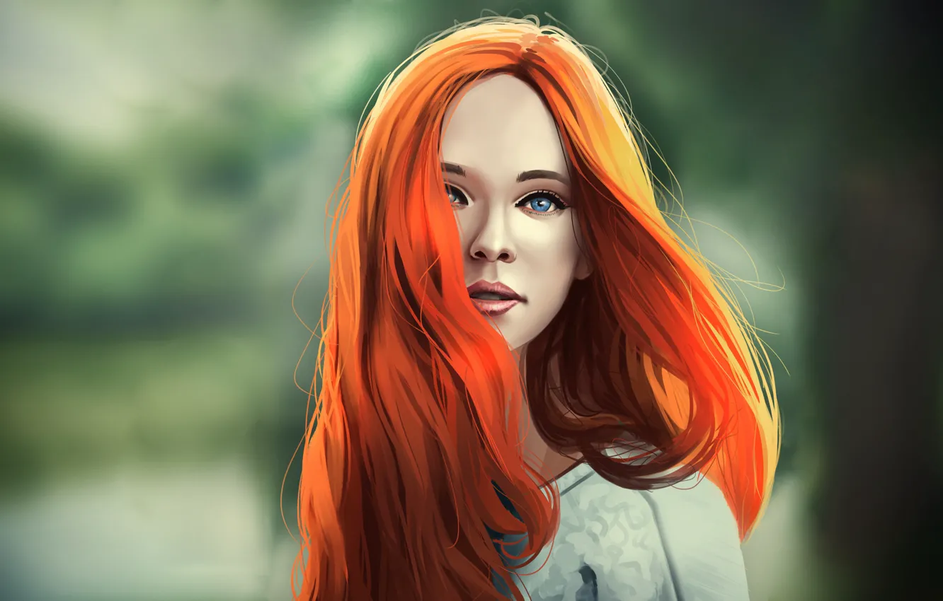 Photo wallpaper Girl, Figure, Art, Red, Ginger, Blue-eyed, by Andy Gruning, Andy Gruning