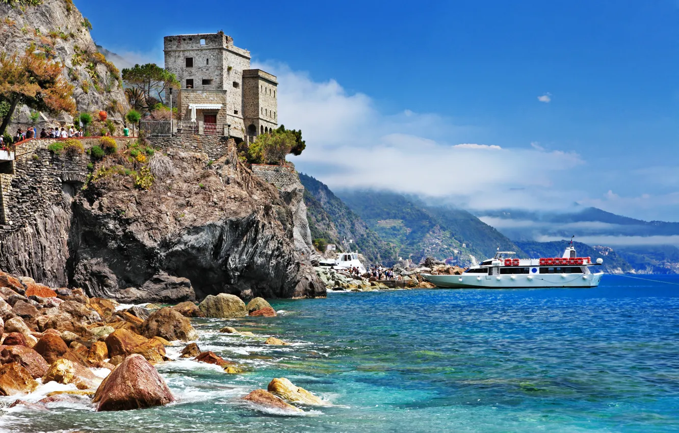 Photo wallpaper sea, rocks, shore, Italy, landscape, Italy, travel, Monterosso al Mare
