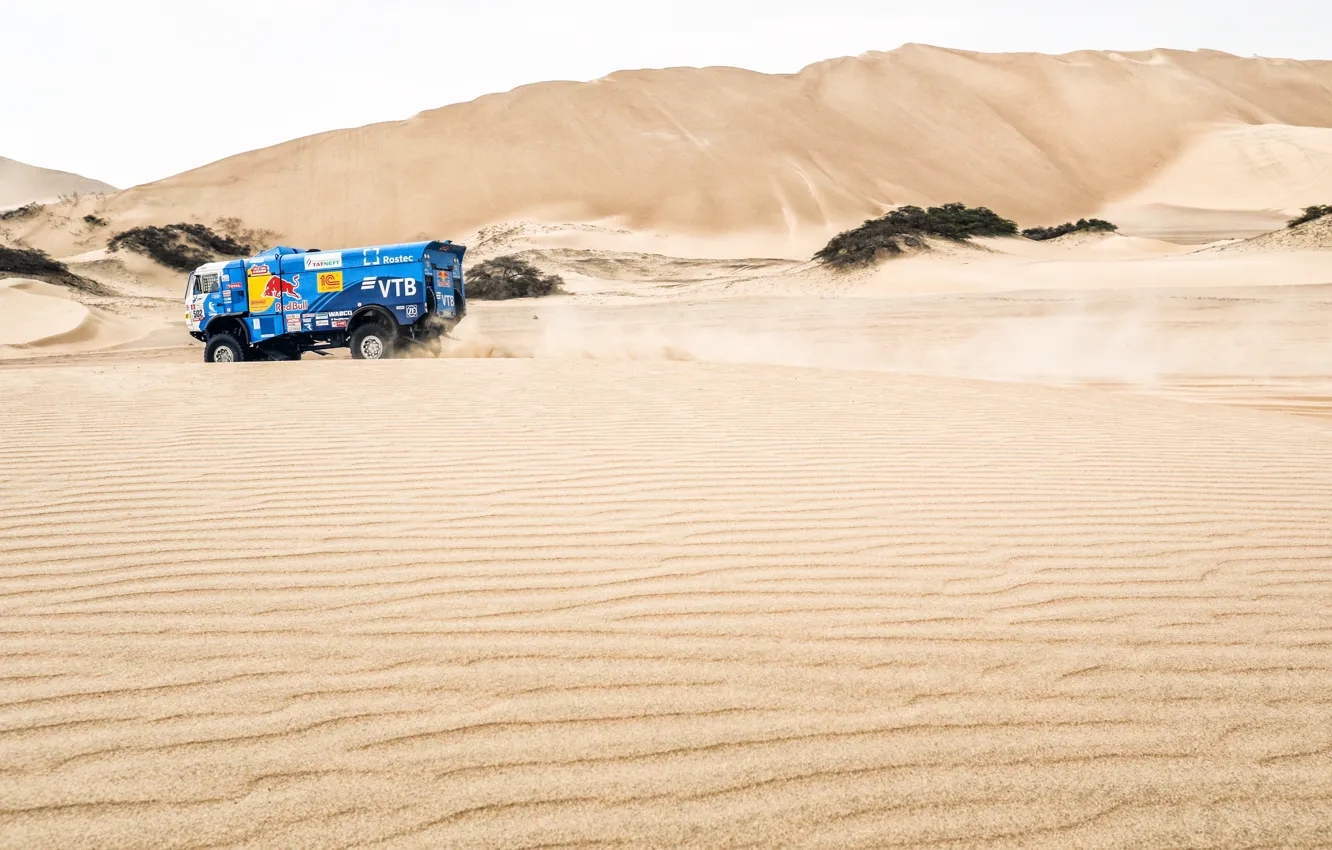 Photo wallpaper Sand, Truck, Race, Master, Hills, Russia, Kamaz, Rally