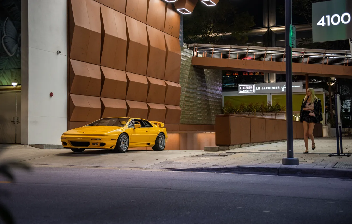 Wallpaper car, Lotus, girl, yellow, Esprit, Lotus Esprit V8 for mobile ...