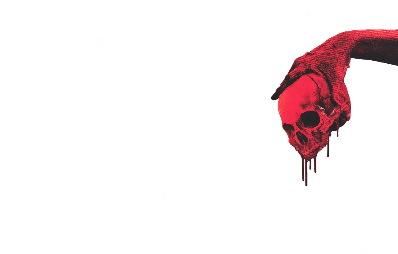 Photo wallpaper blood, skull, hand, minimalism, white background, sake, blood, minimalism
