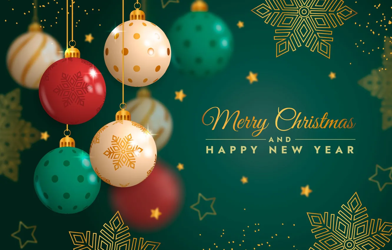 Photo wallpaper balls, snowflakes, background, balls, new year, Christmas