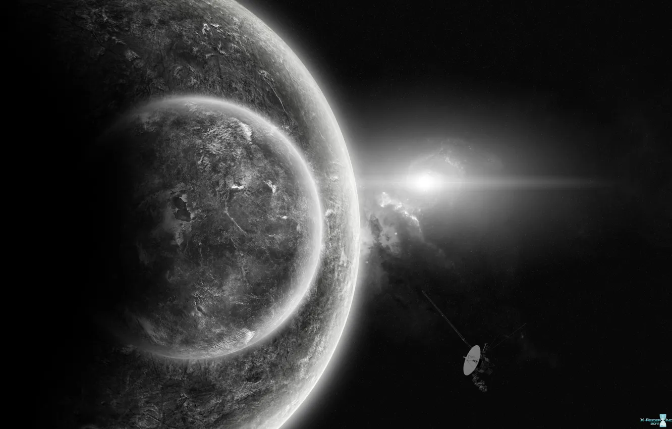 Photo wallpaper planet, satellite, interplanetary station, вояджер2
