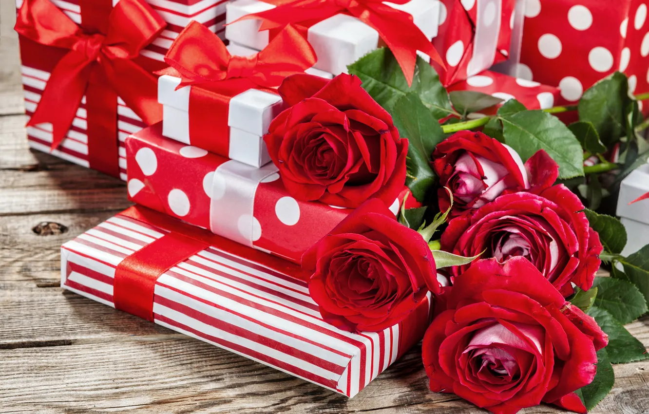 Photo wallpaper flowers, roses, gifts, bow