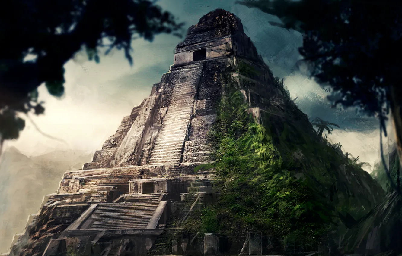 Photo wallpaper jungle, painting, concept art, Pyramid