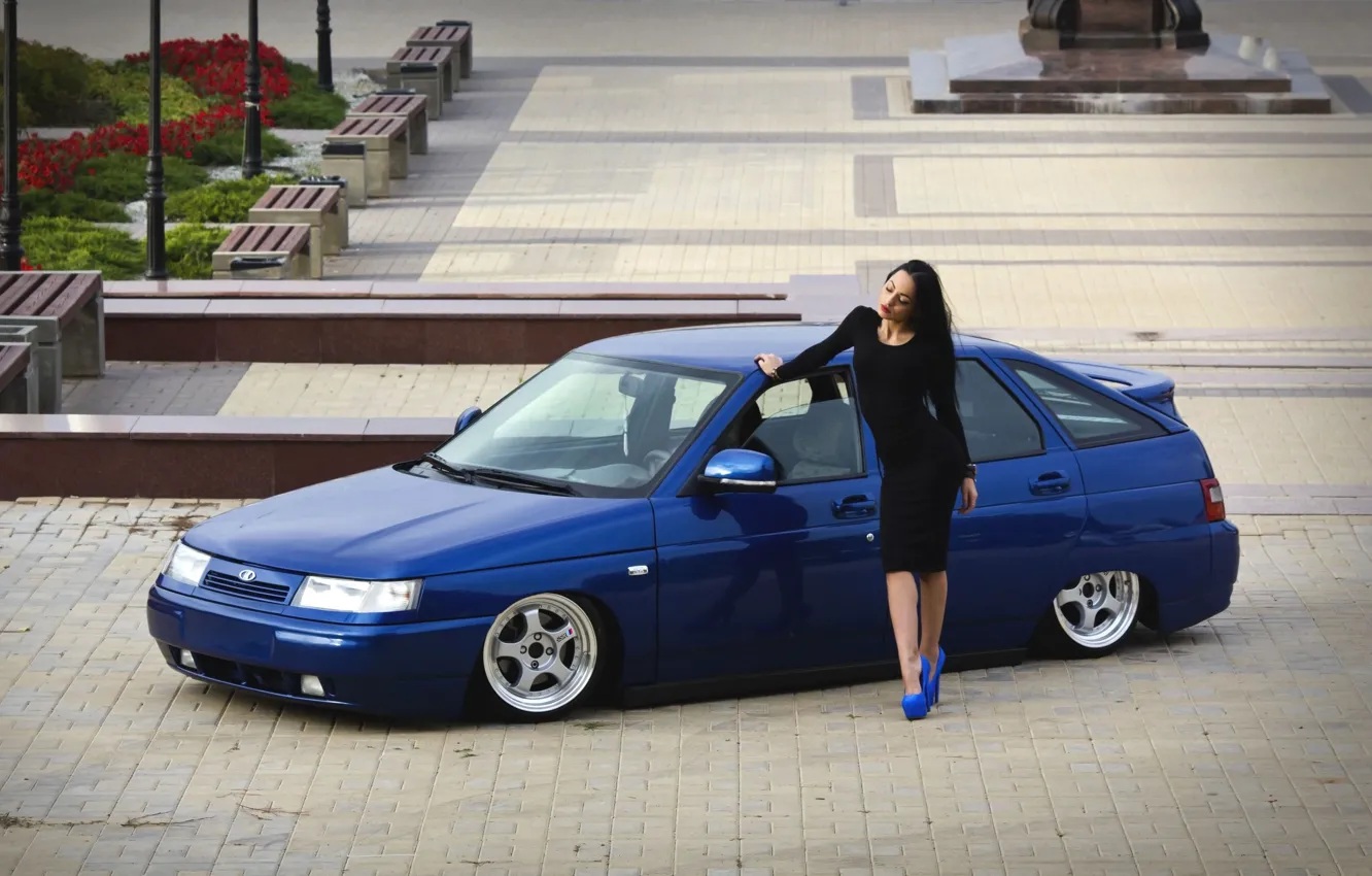 Photo wallpaper girl, area, heels, Lada, Lada, 2112, VAZ