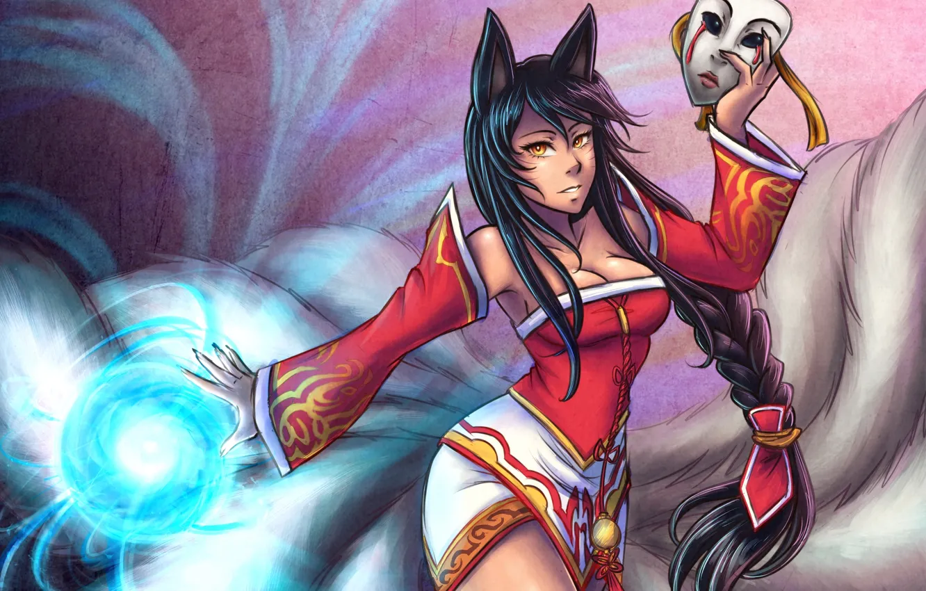 Photo wallpaper chest, look, girl, smile, magic, mask, tail, ears