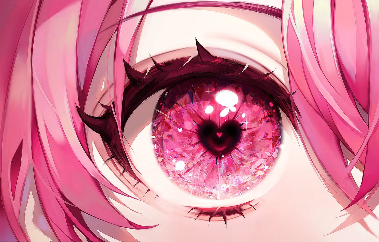 Photo wallpaper girl, eyes, pink, heart