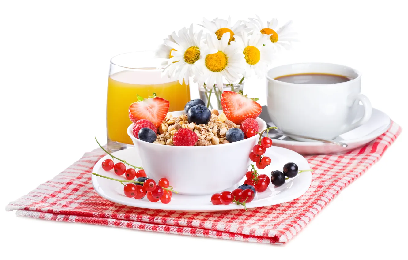 Photo wallpaper flowers, coffee, food, Breakfast, fruit
