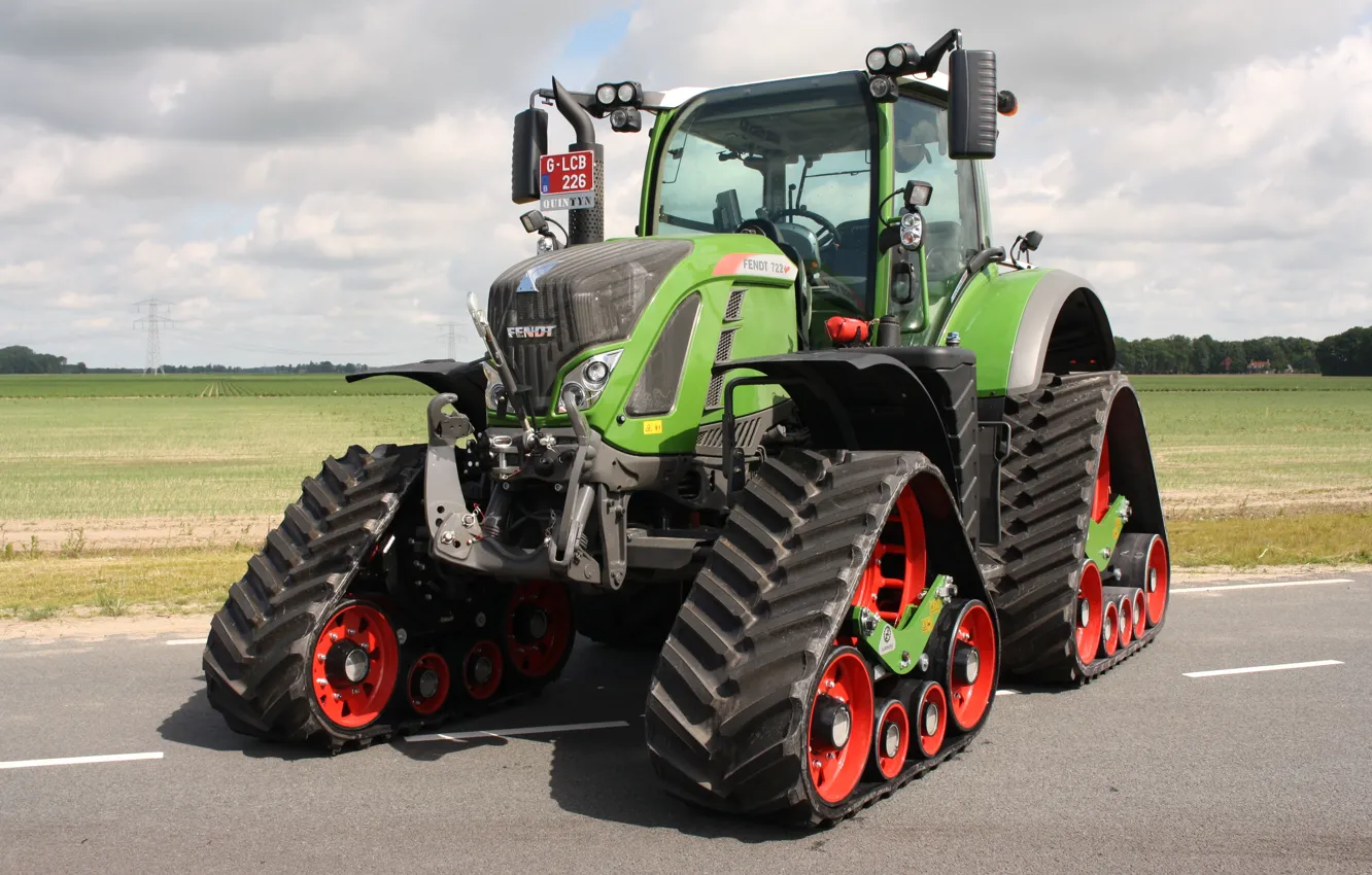 Photo wallpaper road, field, tractor, green, cabin, is, caterpillar, new