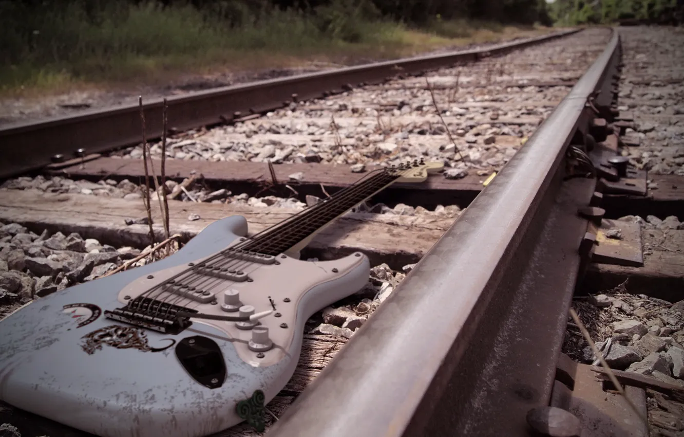 Photo wallpaper music, guitar, railroad