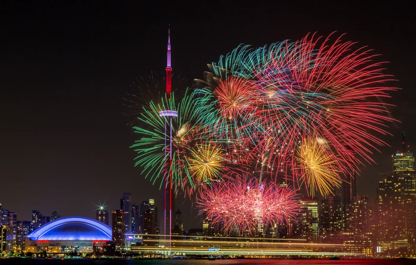 Photo wallpaper the city, lights, salute, Canada, fireworks, Toronto
