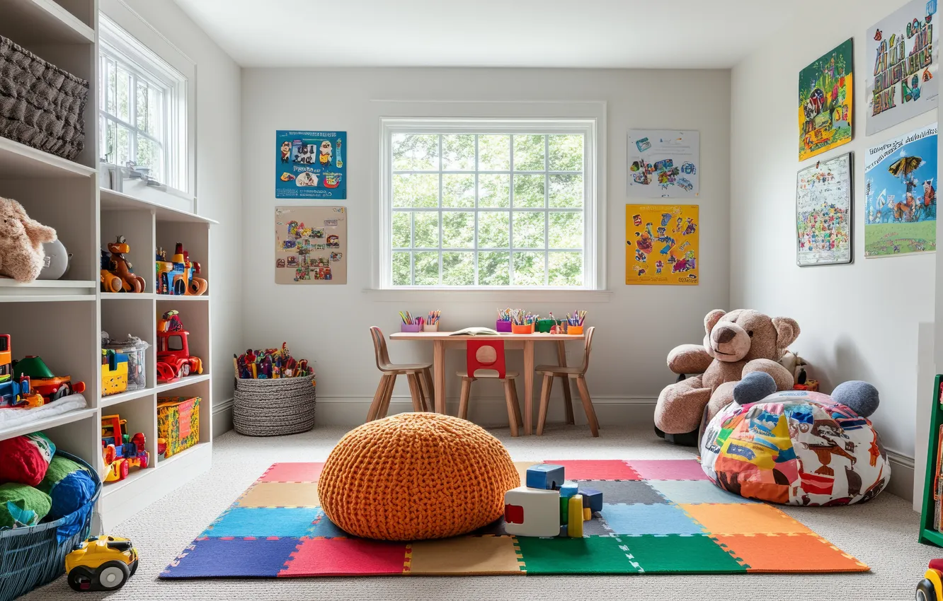 Photo wallpaper comfort, table, room, toy, furniture, home, interior, window