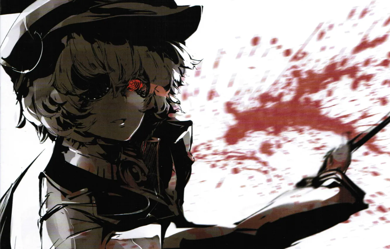 Photo wallpaper red eyes, touhou, madness, vampire, blood spatter, evil eye, Remilia Scarlet, project East