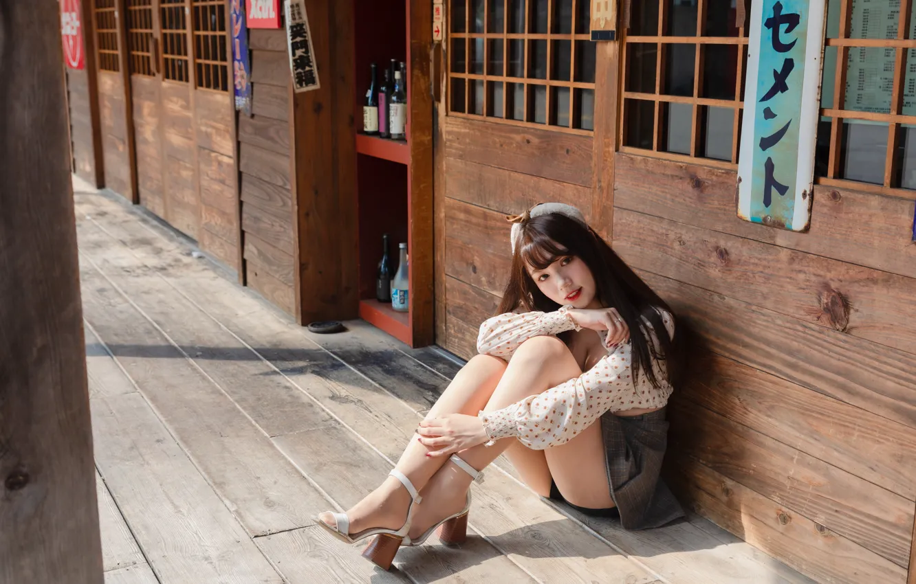 Photo wallpaper look, pose, model, skirt, makeup, figure, hairstyle, brown hair