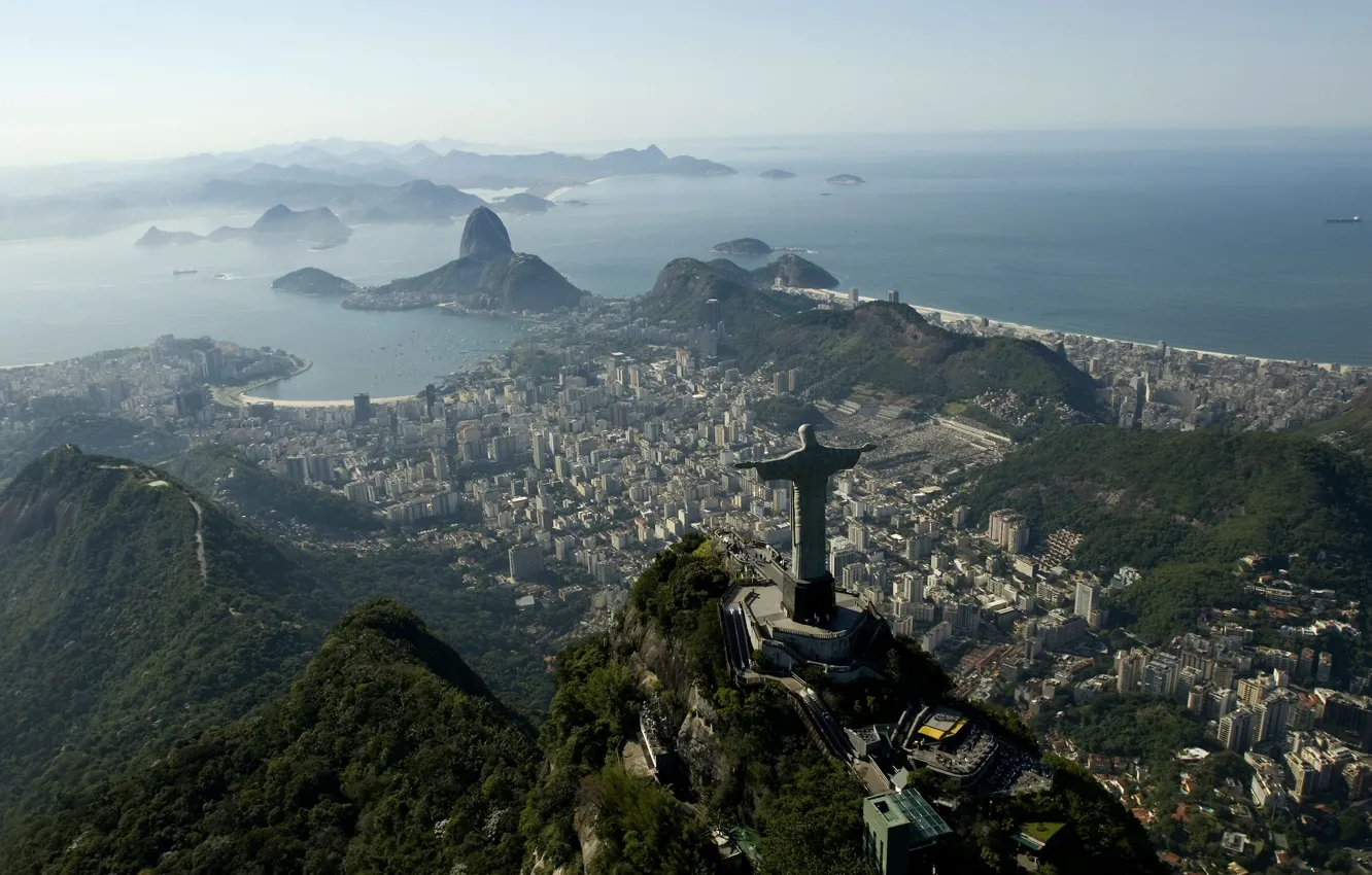 Photo wallpaper sea, Brazil, sea, Rio de Janeiro, Brazil, Cristo Redentor, Rio de Janeiro, Corcovado