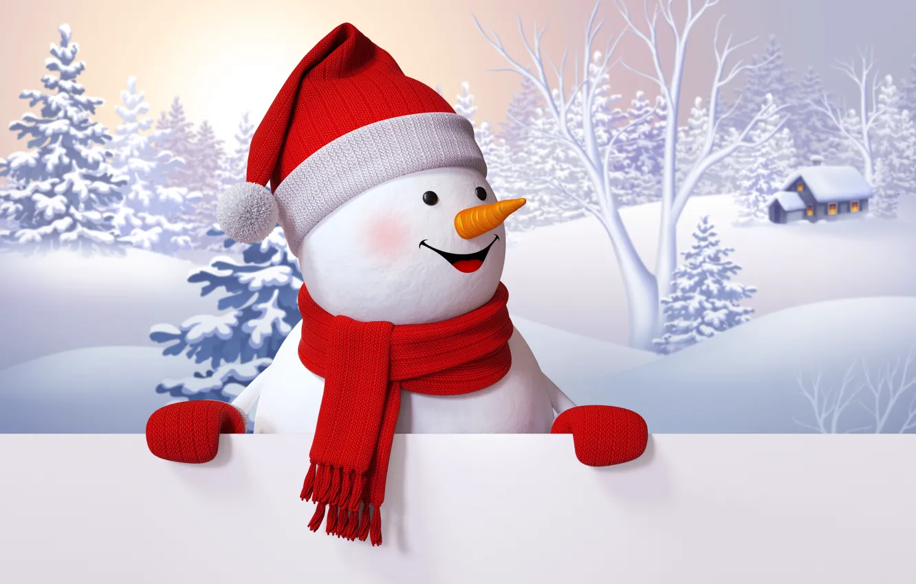 Photo wallpaper snowman, winter, snow, cute, snowman, Happy