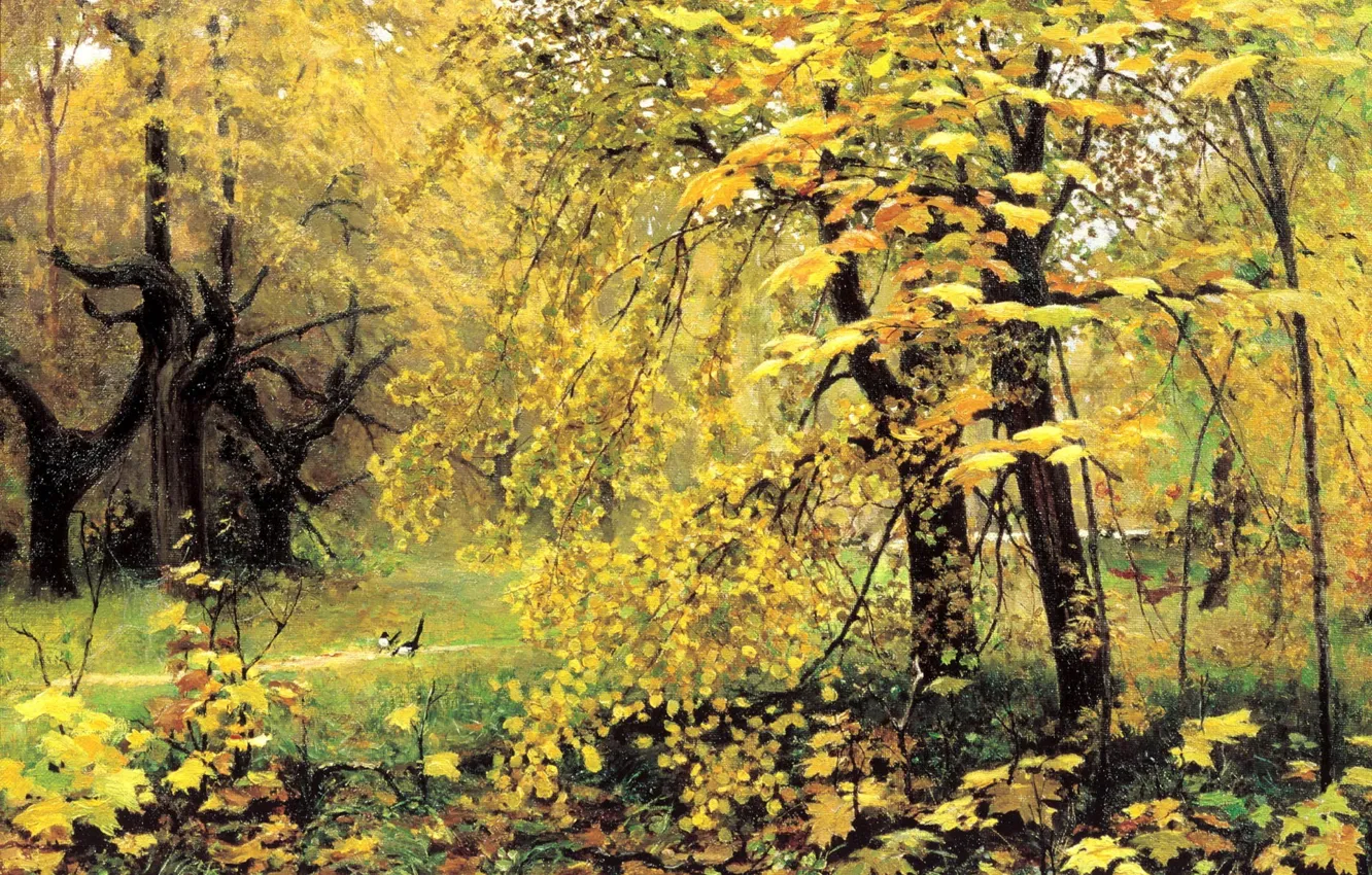 Photo wallpaper forest, landscape, nature, figure, picture, painting, Golden autumn, Ostroukhov