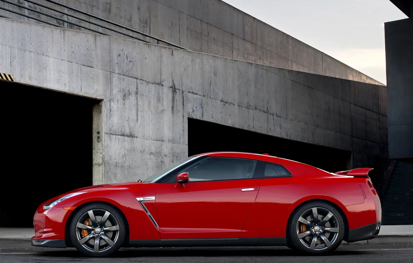 Photo wallpaper car, machine, red, red, Nissan, GT-R, car, cars
