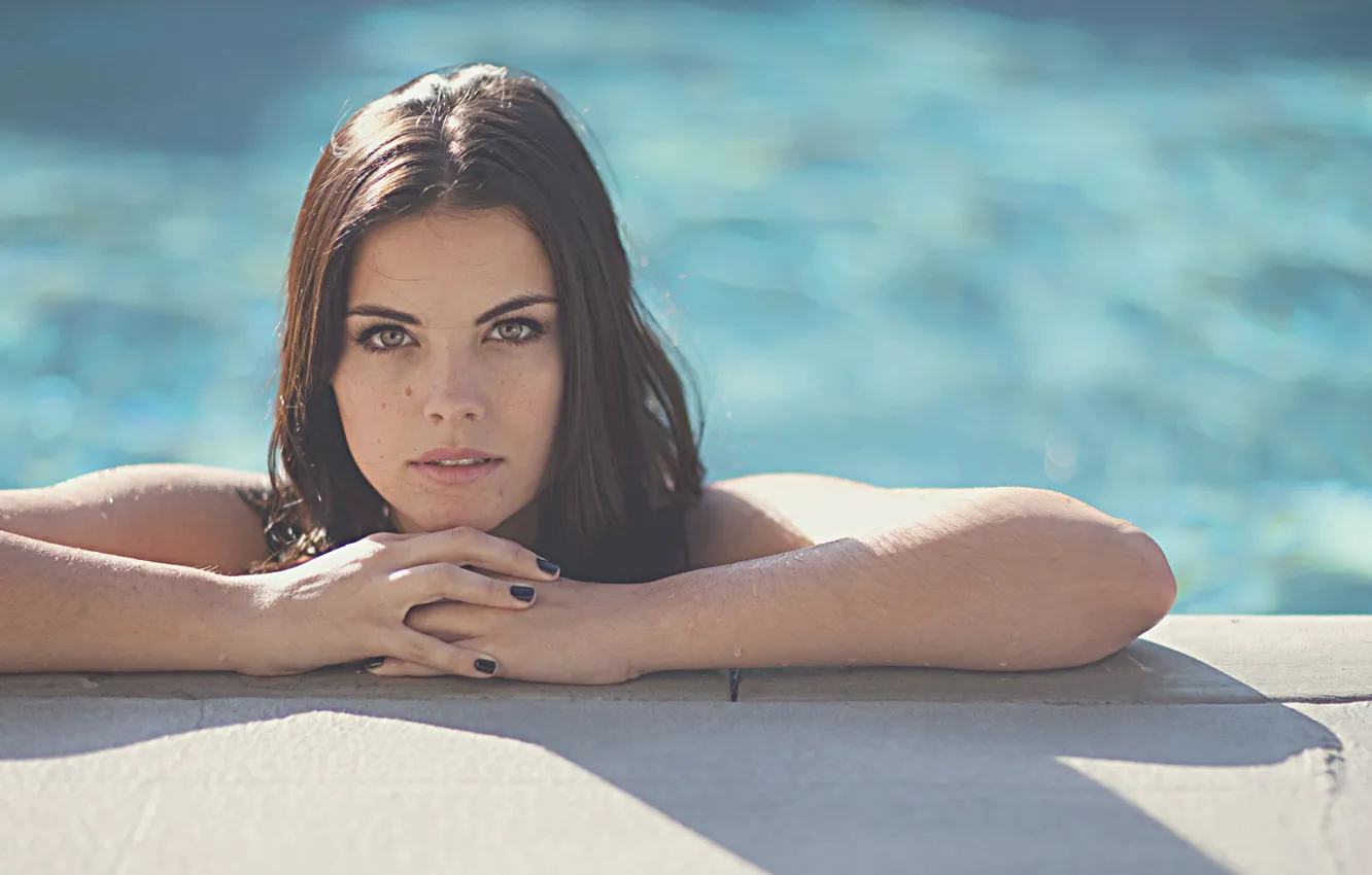 Photo wallpaper girl, photo, pool, actress, beautiful eyes, Jaimie Alexander, Jaimie Alexander