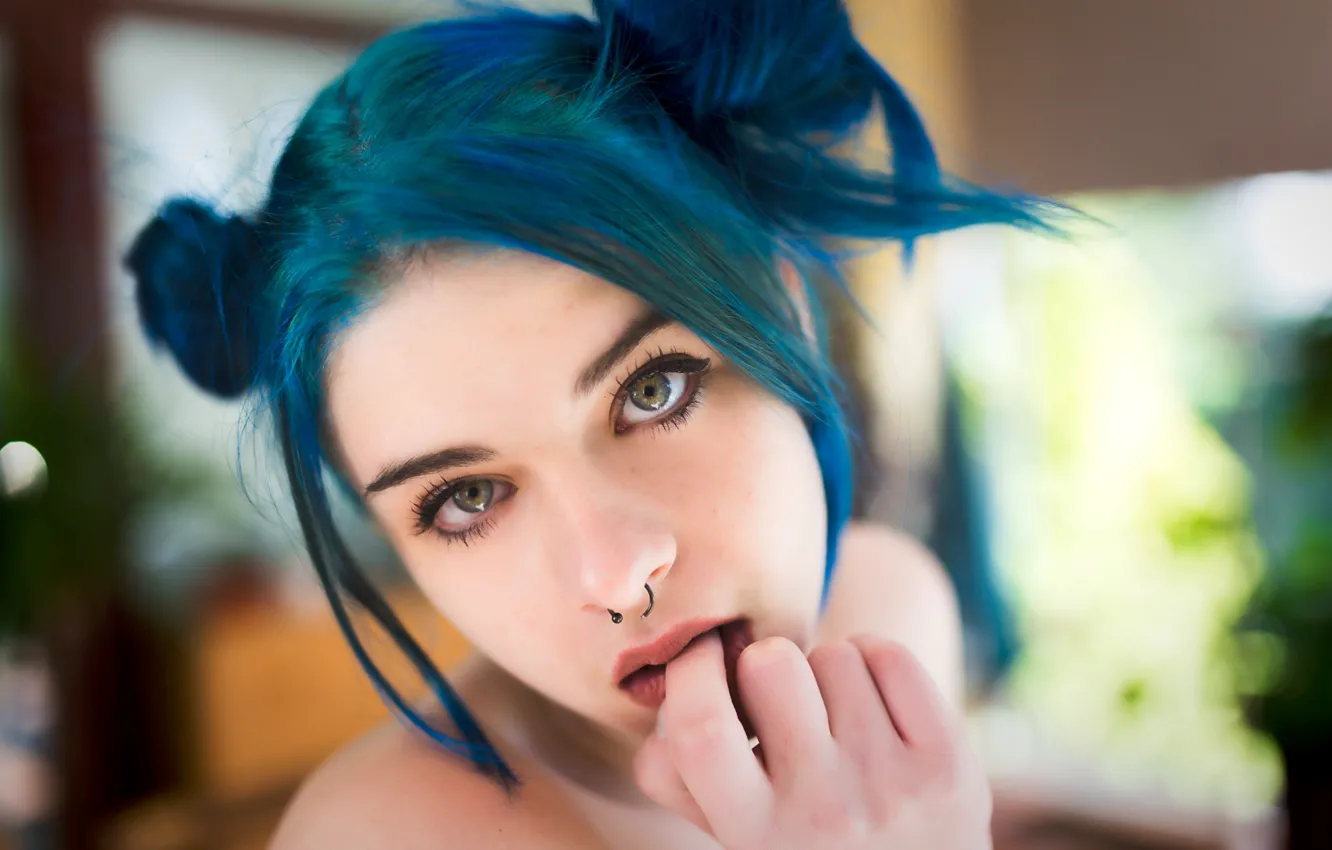 Photo wallpaper hair, Face, eyes, nose, blue eyes, blue hair