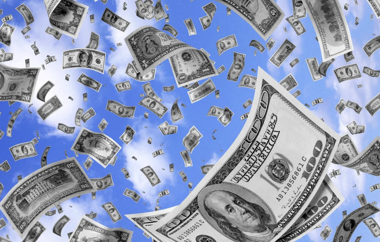 Photo wallpaper the sky, clouds, background, money, dollars, bills