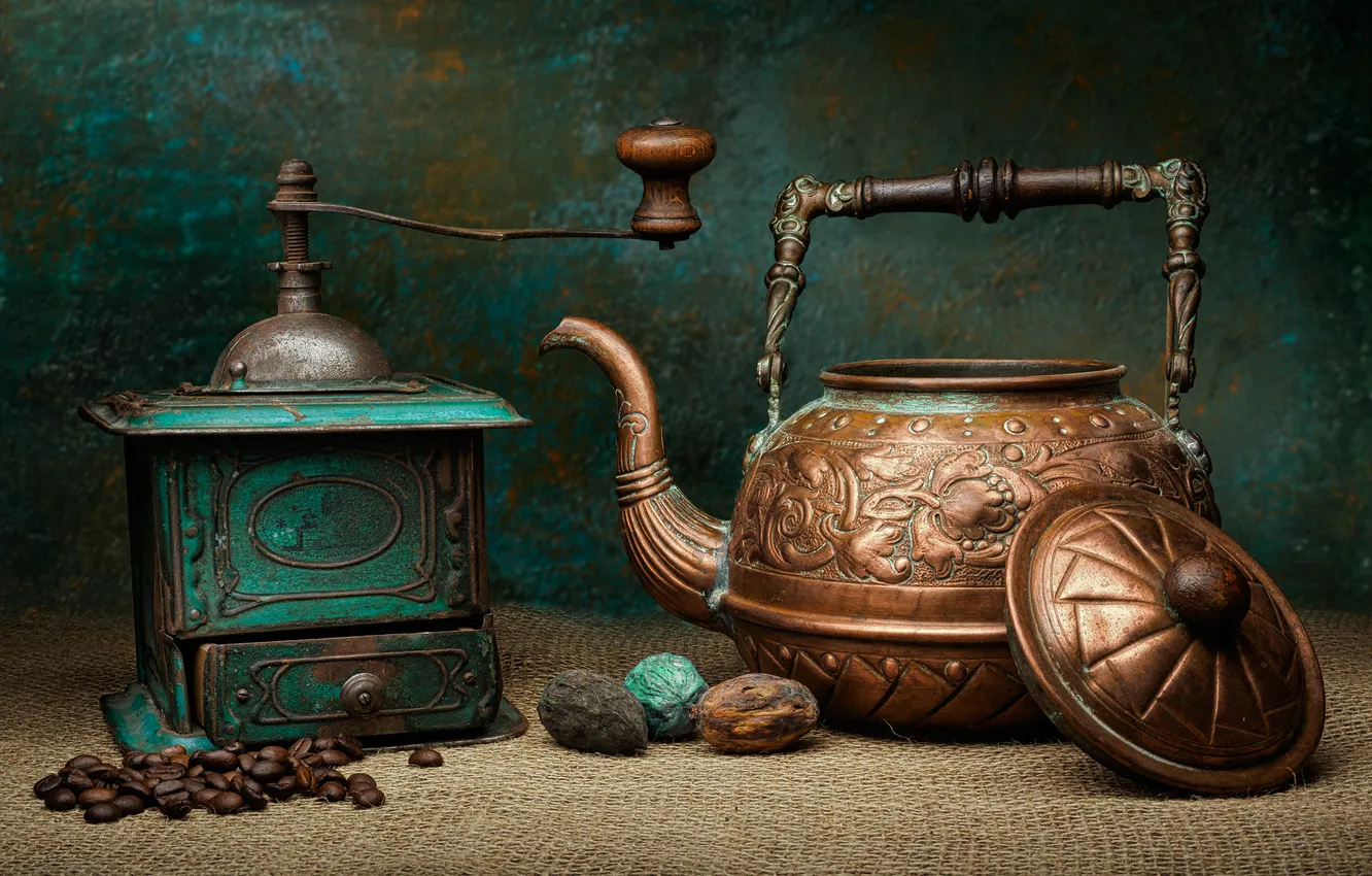 Photo wallpaper coffee beans, kettle, still life, coffee