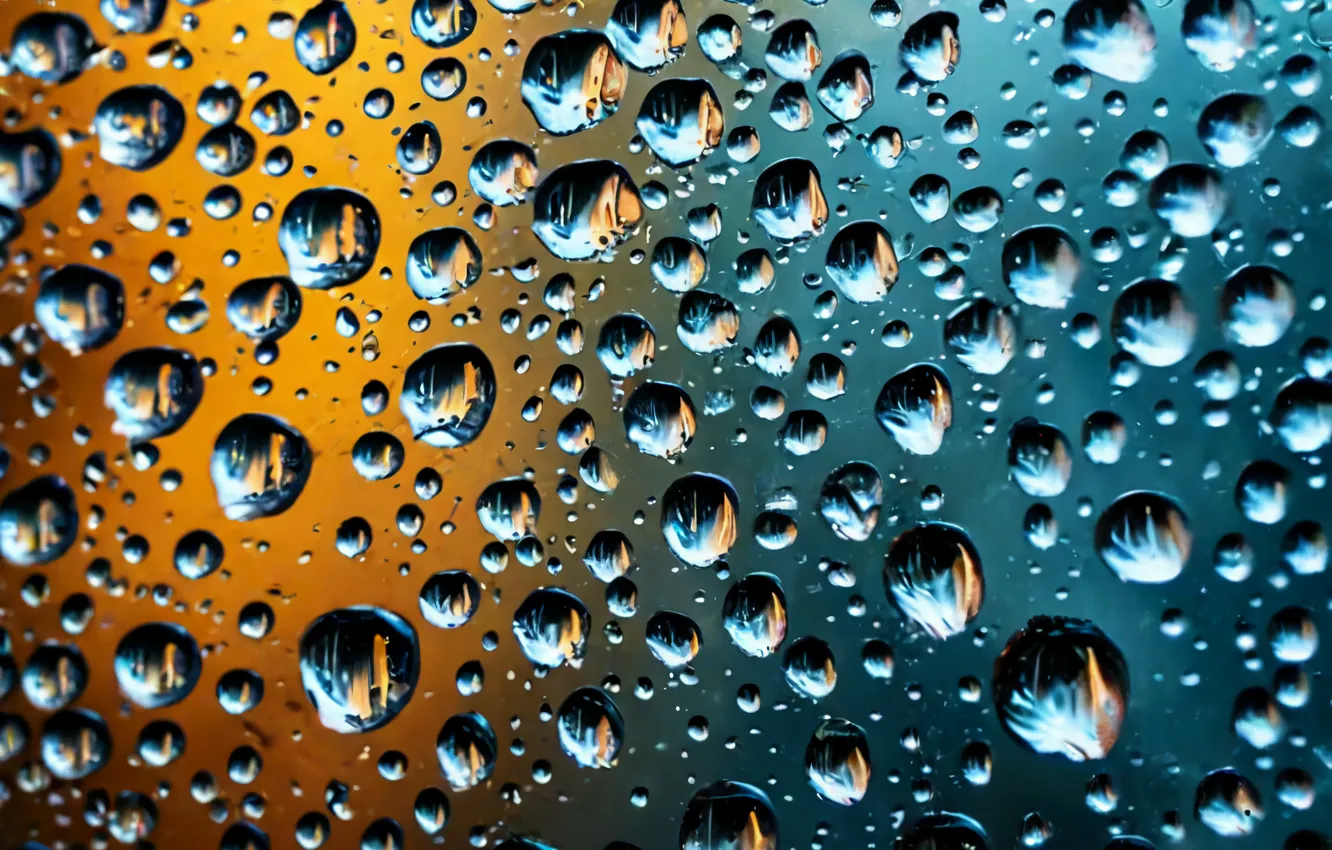 Photo wallpaper autumn, drops, macro, rain, water drops, raindrops, drops on glass