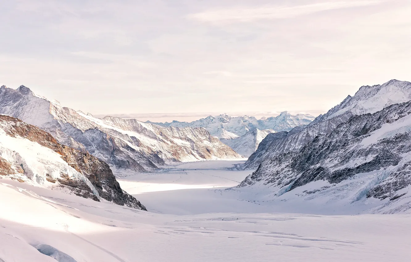 Photo wallpaper winter, the sky, clouds, snow, landscape, mountains, nature, rocks