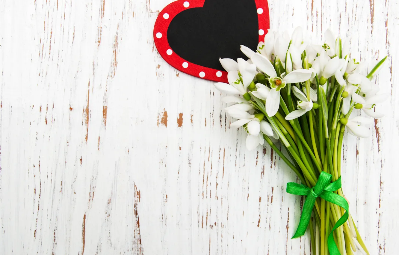 Photo wallpaper flowers, bouquet, snowdrops, white, white, heart, flowers, spring