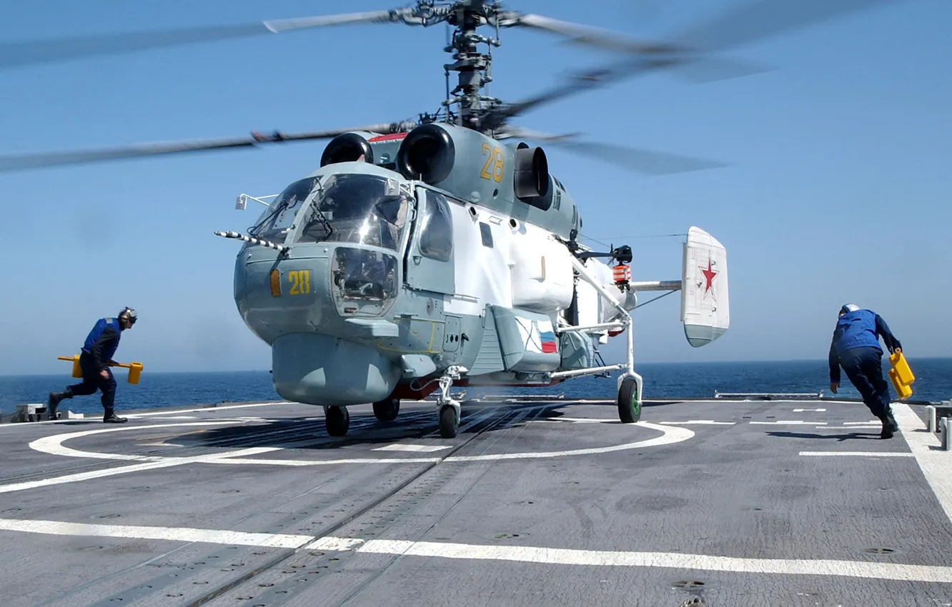 Photo wallpaper ship, Helicopter, landing, ka 27, Navy