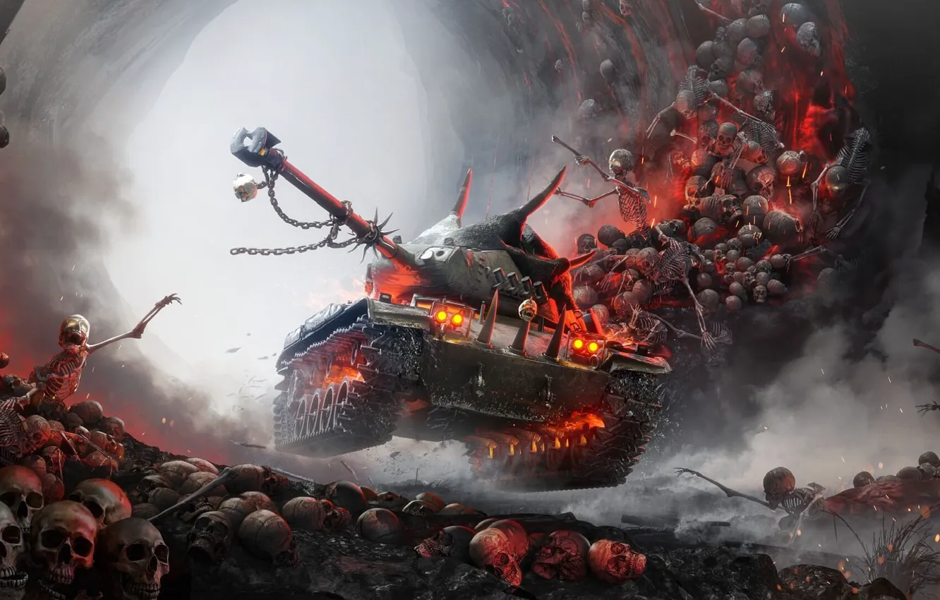 Photo wallpaper Skull, Halloween, Tank, Skeletons, World of Tanks, Hell