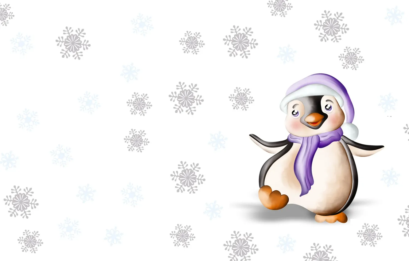 Photo wallpaper winter, snowflakes, mood, dance, art, penguin, children's. the occasion. New year