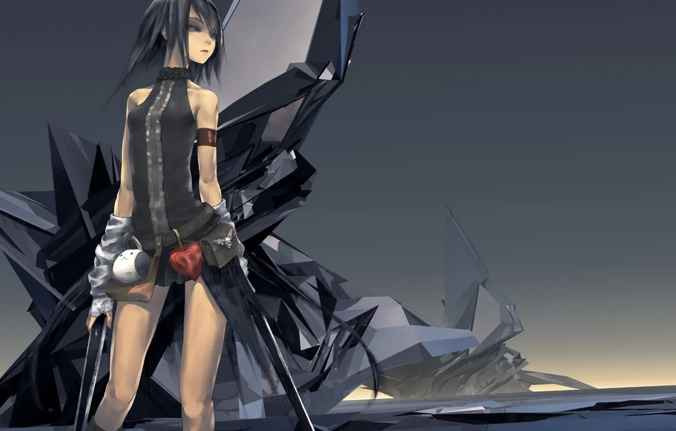 Photo wallpaper look, girl, weapons, indifference, redjuice, art