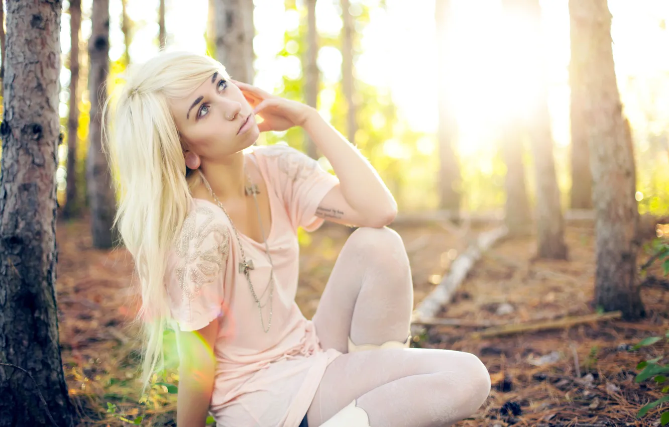 Photo wallpaper forest, look, girl, blonde, Cassie Sue