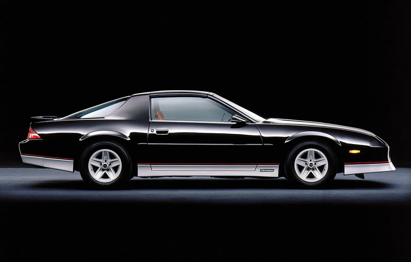 Photo wallpaper cars, black background, sports coupe, 80., Chevrolet Camaro 1988