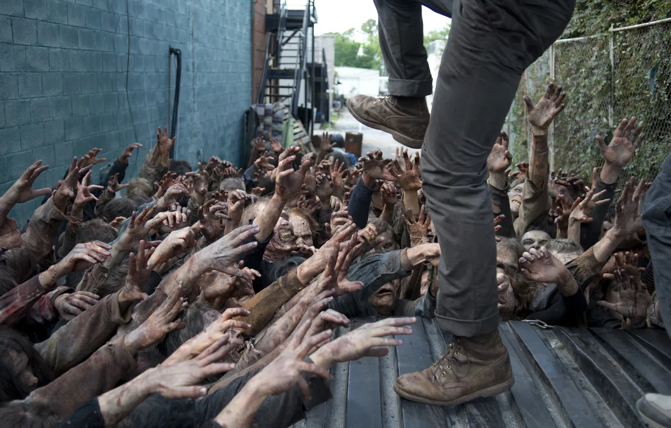 Photo wallpaper zombies, The Walking Dead, despair, kicking